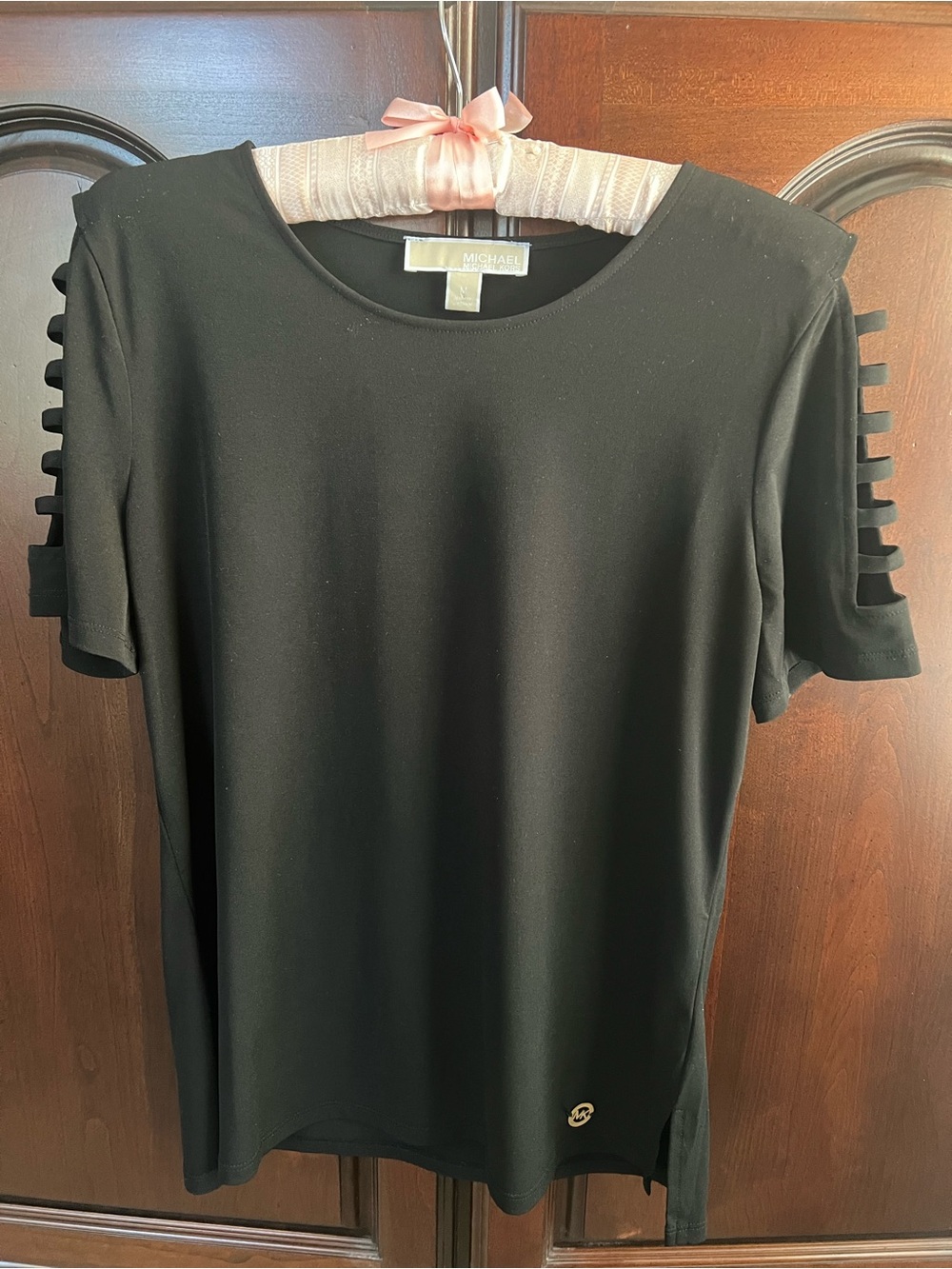 Michael Kors Black Short Sleeve Ladder-Sleeve Top